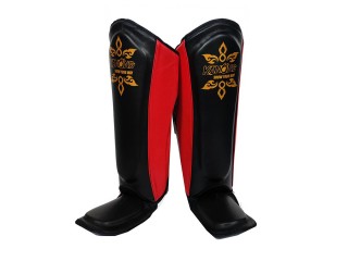 Kanong Cowhide Leather Muay Thai Shin Guards : Red/Black